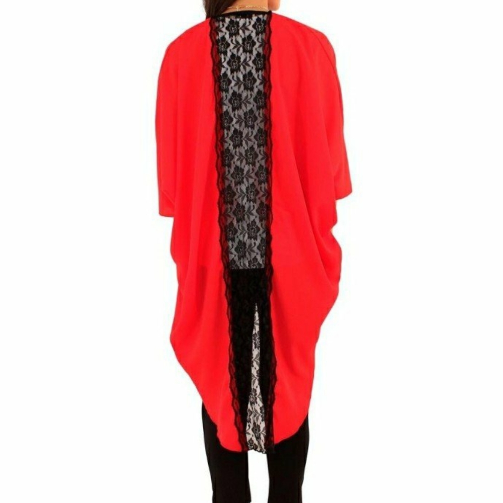 Red with Black Lace Kimono
